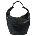 Celine Shoulder Bag Vintage Hobo Calfskin Black Gold