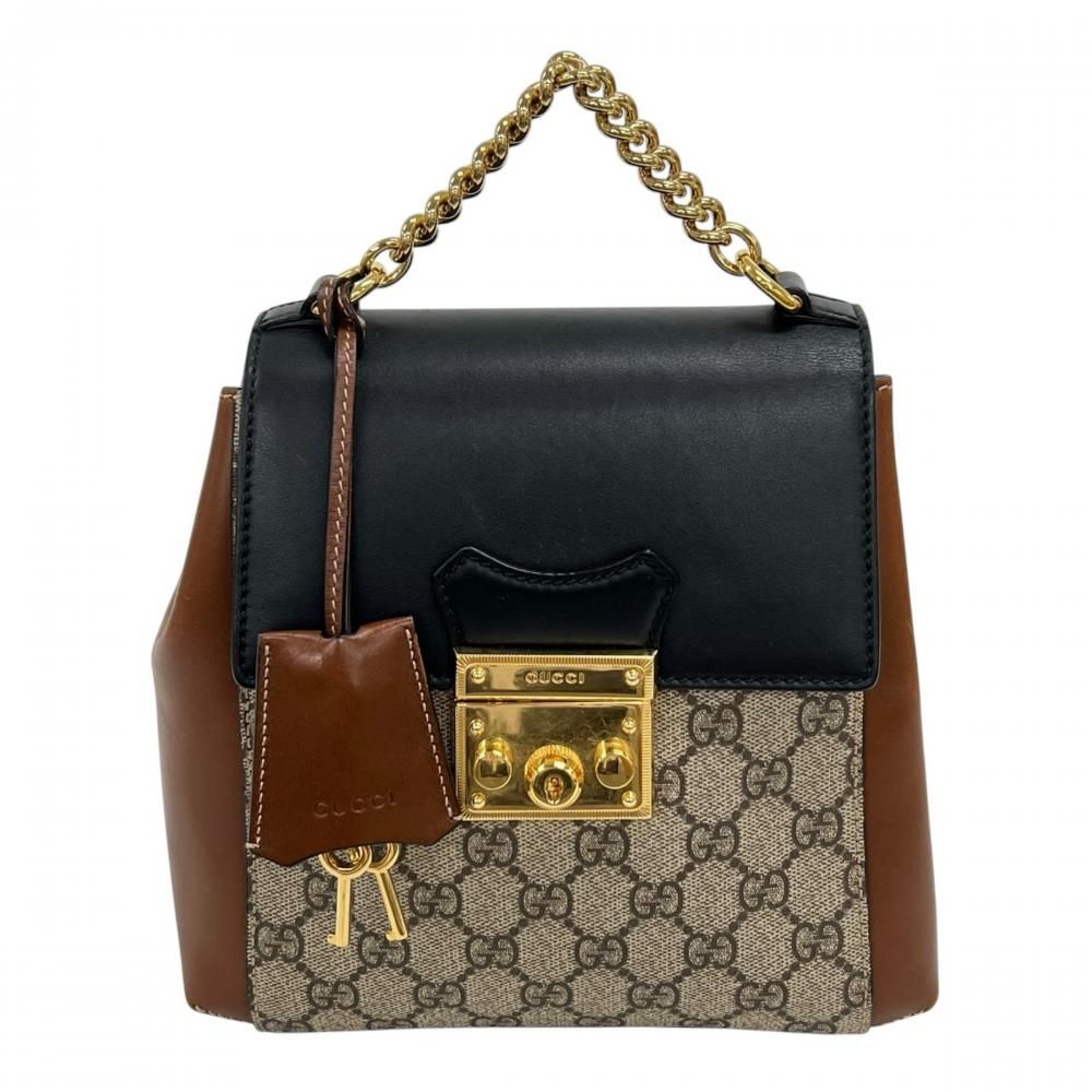 Gucci Backpack Padlock 2-Way GG Supreme Canvas Leather Multicolor Gold