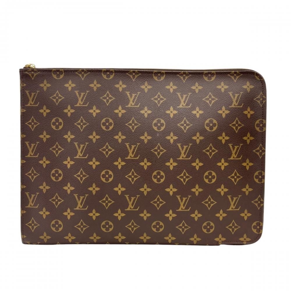 Louis Vuitton Clutch Monogram Poche Document Second Canvas Brown Gold