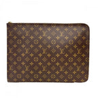 Louis Vuitton Clutch Monogram Poche Document Second Canvas Brown Gold