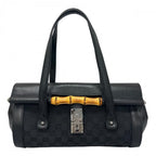 Gucci Bamboo Shoulder Bag GG Canvas Black Silver