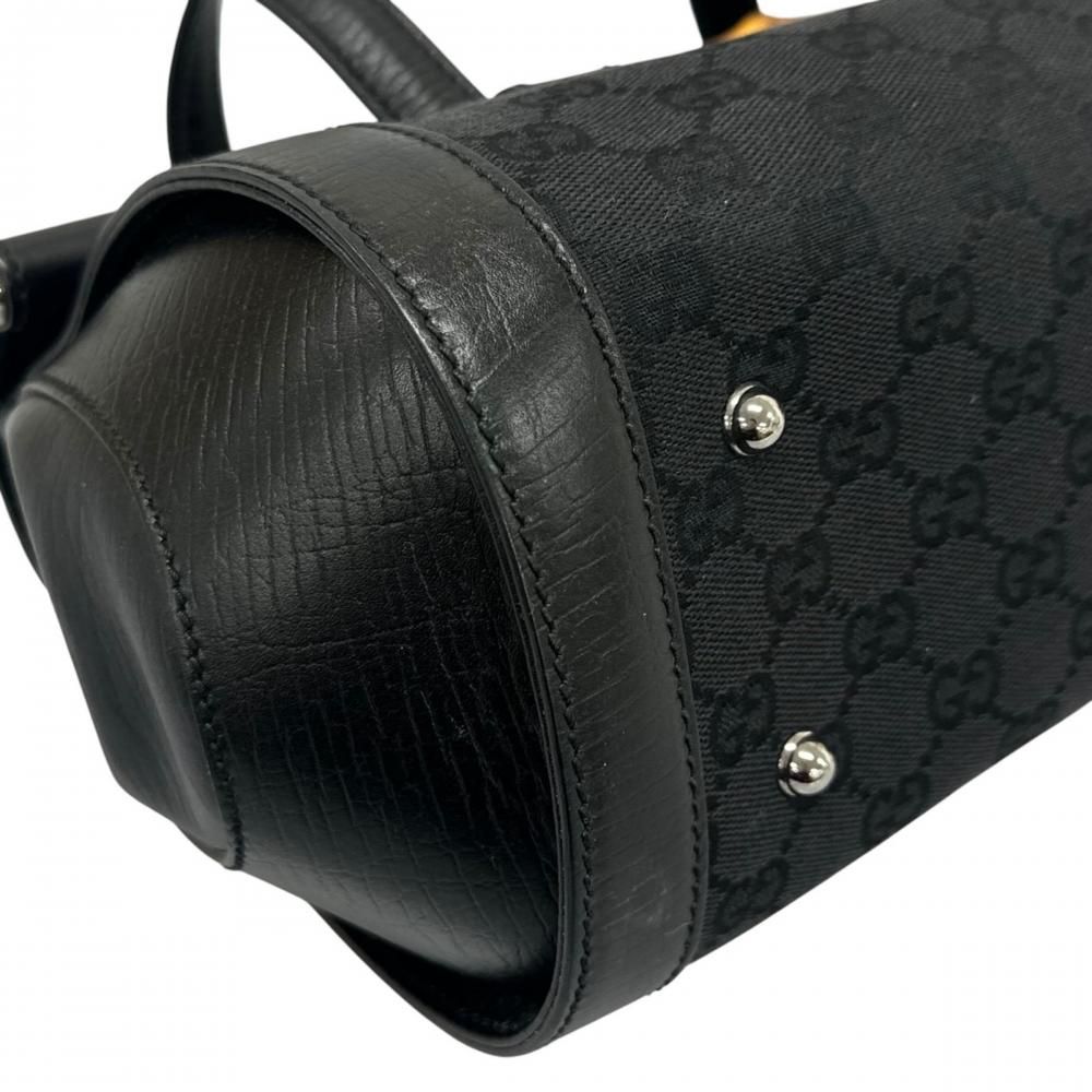 Gucci Bamboo Shoulder Bag GG Canvas Black Silver — view 8