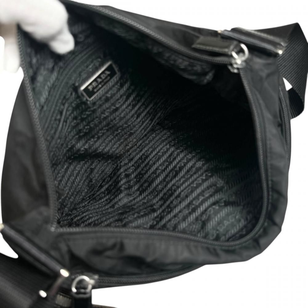 Prada Shoulder Bag Tessuto Triangle Logo Crossbody Nylon Black Silver — view 4