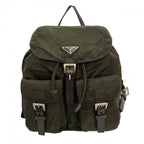 Prada Backpack Tessuto Nylon Leather Khaki Silver