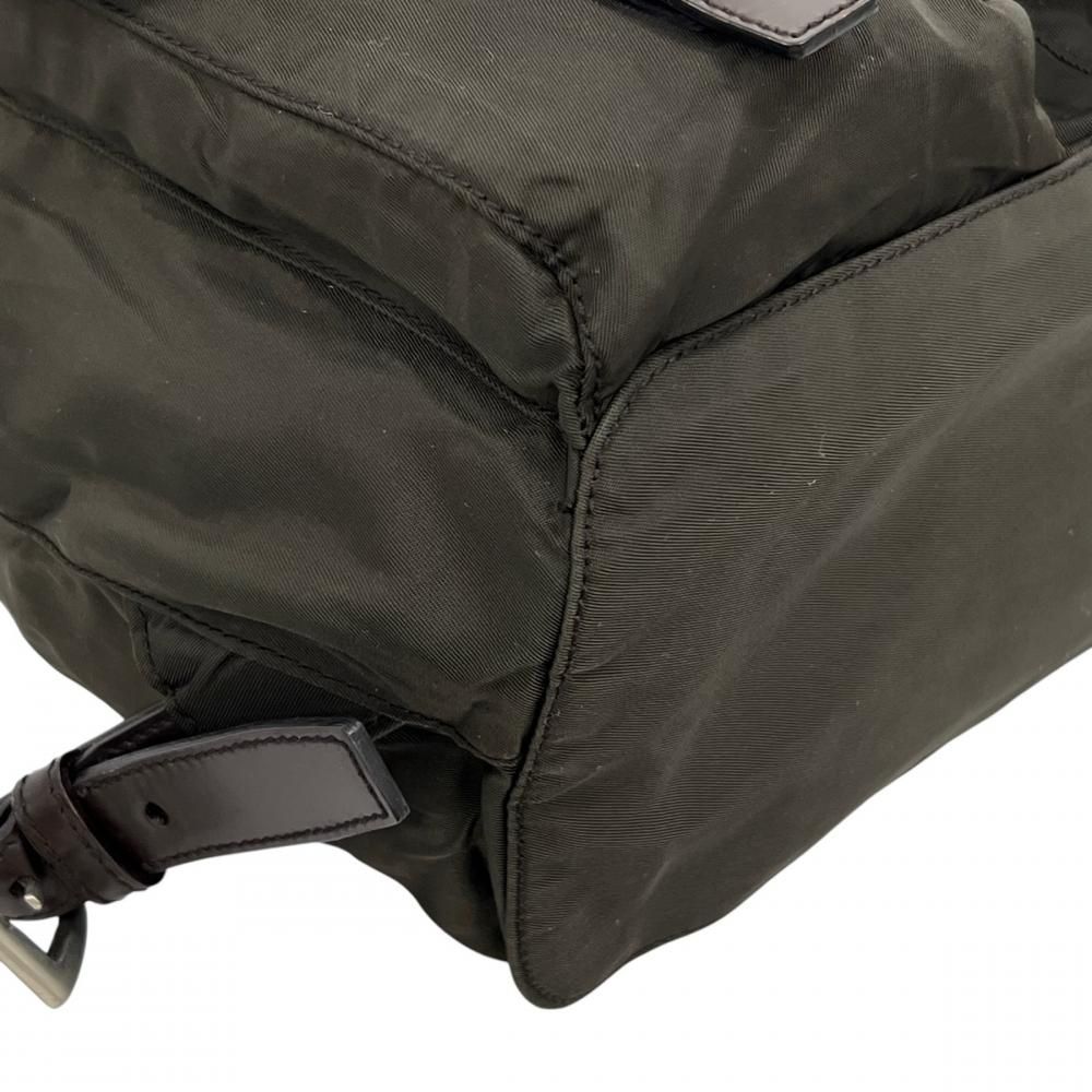 Prada Backpack Tessuto Nylon Leather Khaki Silver — view 7