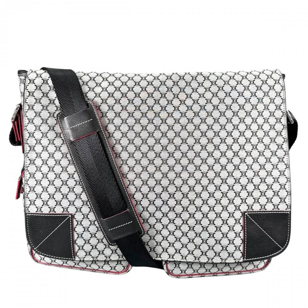 Celine Shoulder Bag Macadam Crossbody Canvas Gray Silver