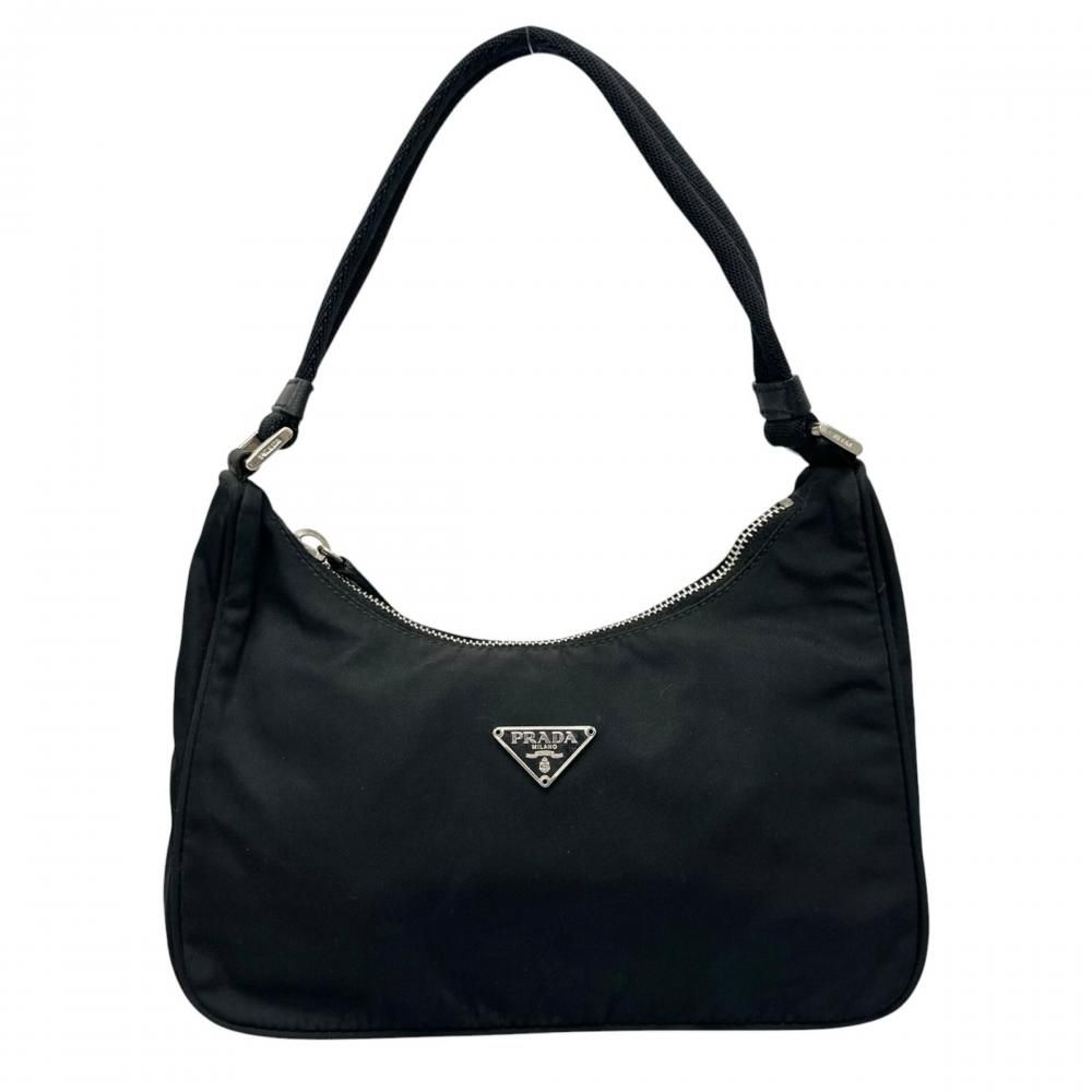 Prada Handbag Tessuto Triangle Logo Nylon Black Silver
