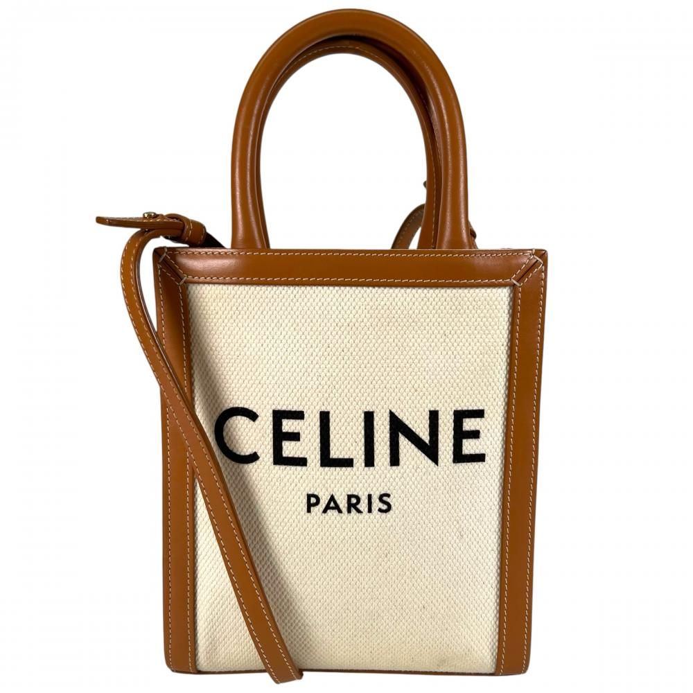 Celine Shoulder Bag Mini Vertical Cabas 2-Way Crossbody Canvas Calfskin
