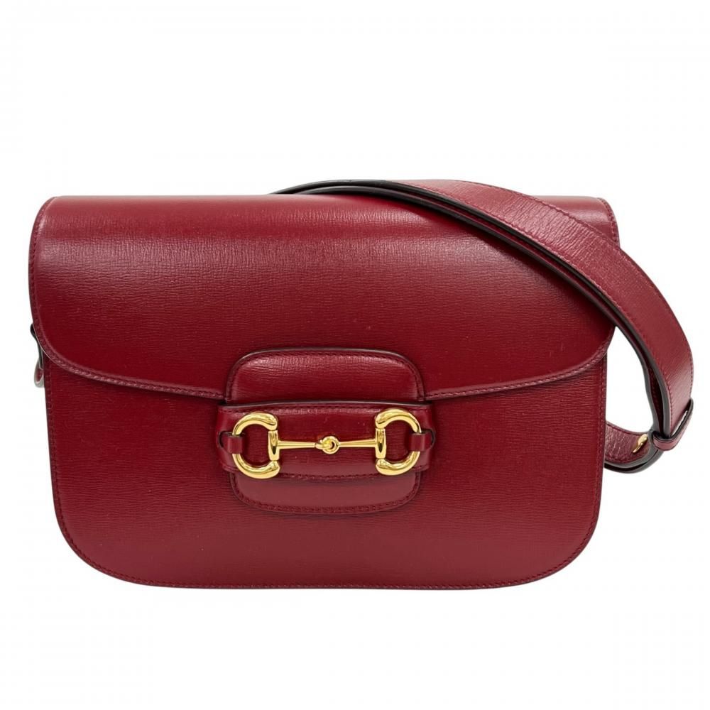 Gucci Shoulder Bag Horsebit 1955 Leather Red Gold