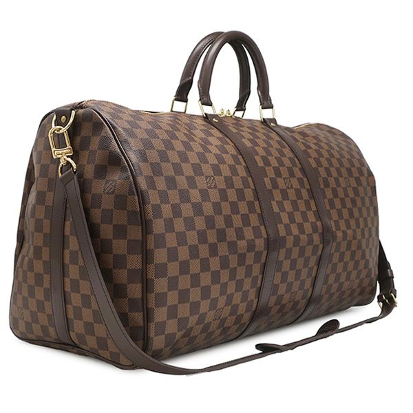 Louis Vuitton Boston Bag Keepall Bandouliere 55 Damier Canvas Ebene Gold Brown — view 2