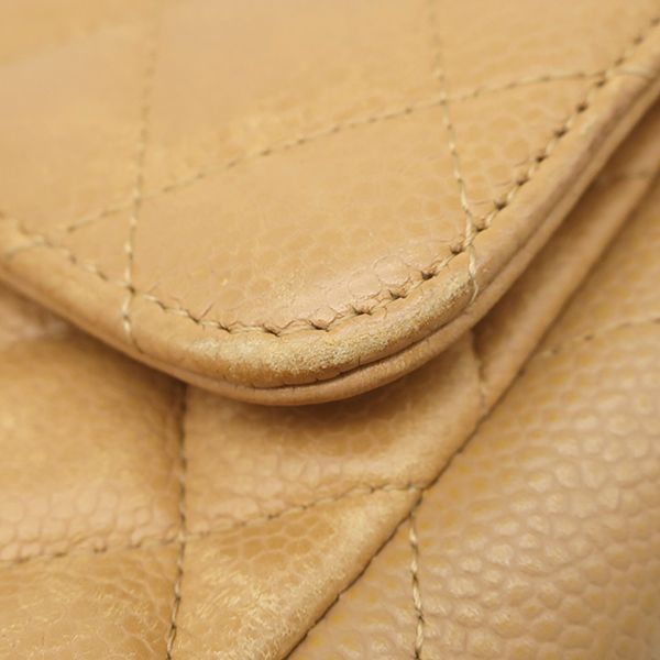 Chanel Shoulder Bag Quilted Chain Caviar Leather Beige Gold Single Flap CC Logo — view 5