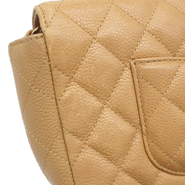 Chanel Shoulder Bag Quilted Chain Caviar Leather Beige Gold Single Flap CC Logo — view 6