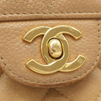 Chanel Shoulder Bag Quilted Chain Caviar Leather Beige Gold Single Flap CC Logo — view 8