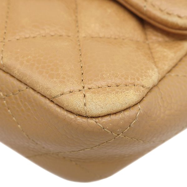 Chanel Shoulder Bag Quilted Chain Caviar Leather Beige Gold Single Flap CC Logo — view 4