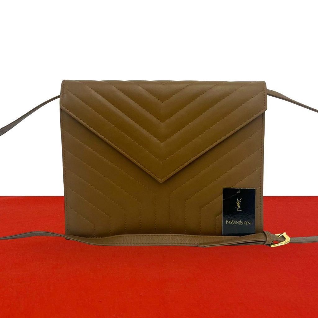 Saint Laurent Vintage Stitch Leather Shoulder Bag Pochette Brown