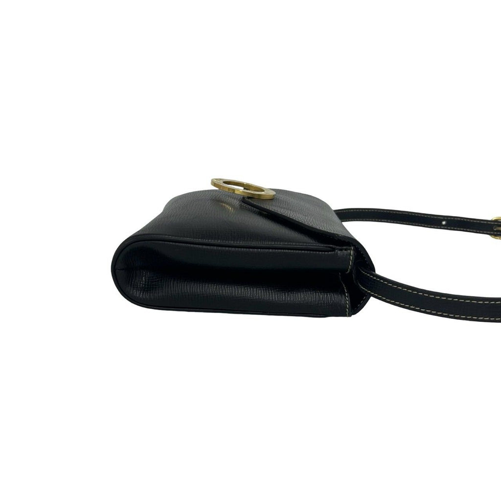 Celine Vintage Circle Logo Leather Shoulder Bag Pochette Crossbody Black — view 6