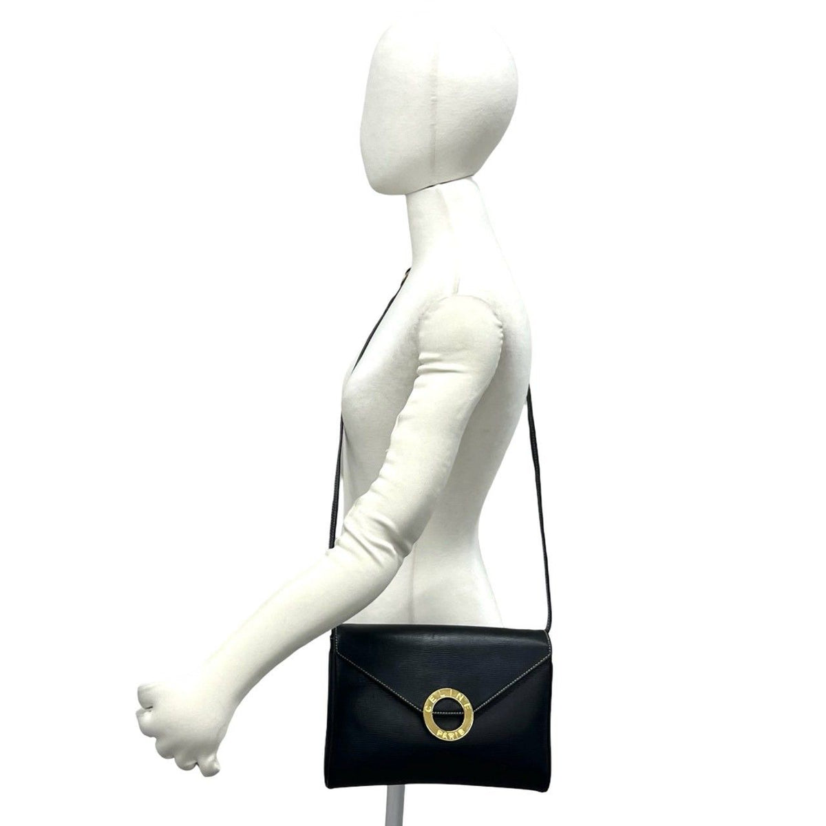 Celine Vintage Circle Logo Leather Shoulder Bag Pochette Crossbody Black — view 2