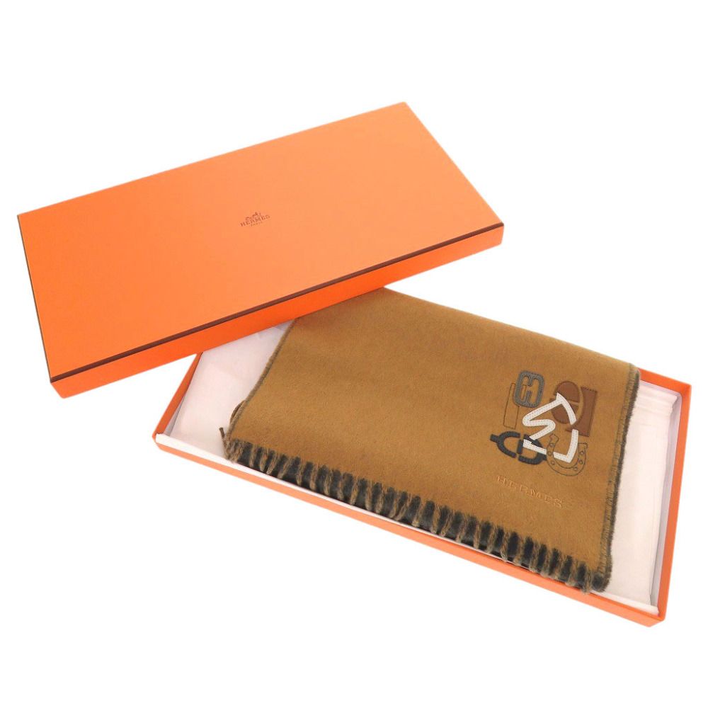 Hermes H Puzzle Cashmere Brown Gray Scarf — view 2