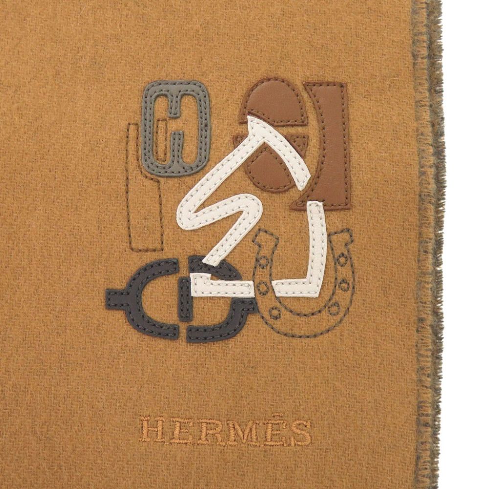 Hermes H Puzzle Cashmere Brown Gray Scarf — view 5