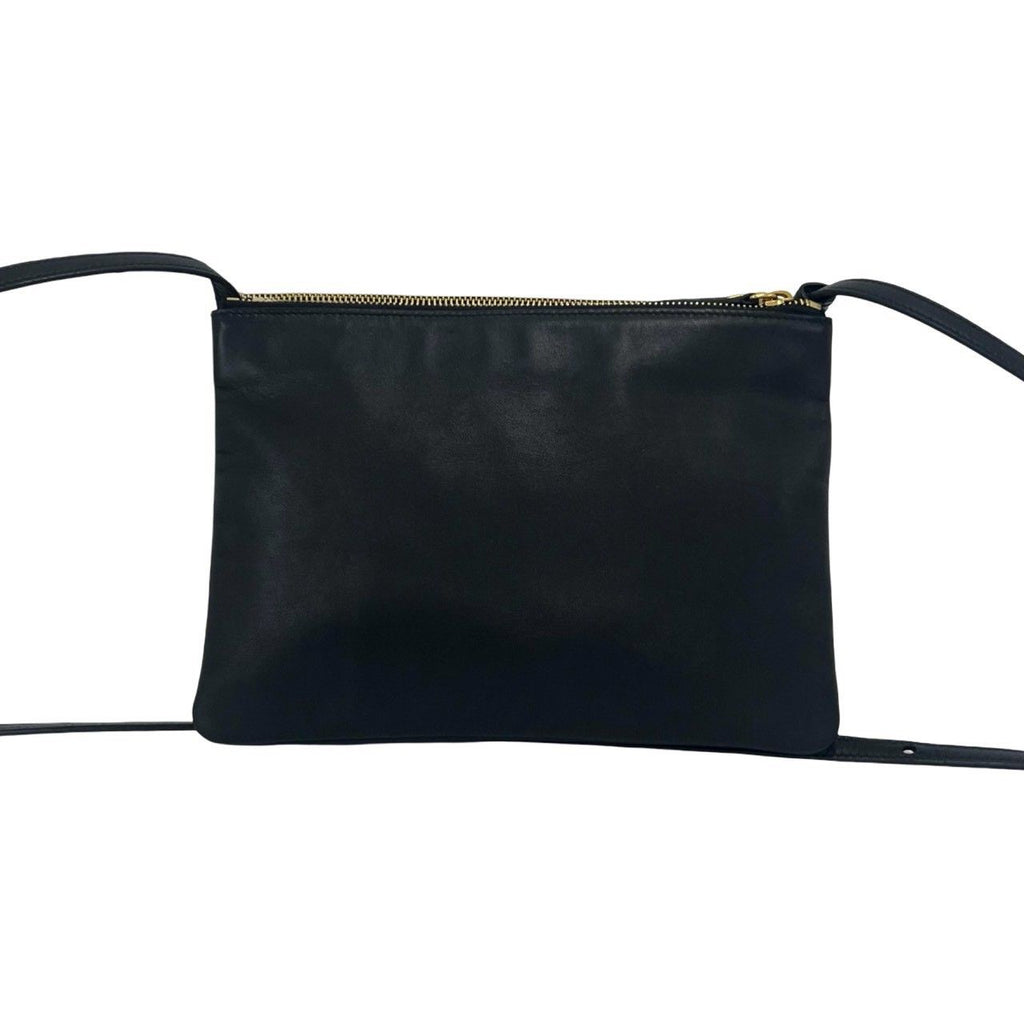 Celine Trio Logo Stamp Leather Shoulder Bag Pochette Crossbody Black — view 3
