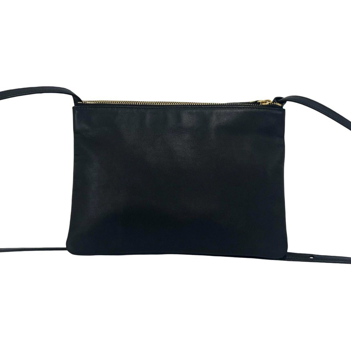 Celine Trio Logo Stamp Leather Shoulder Bag Pochette Crossbody Black — view 3