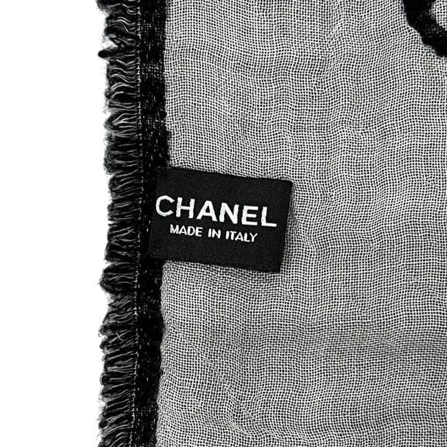 Chanel Shawl Reversible Logo Cashmere Silk Black Scarf — view 4