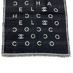 Chanel Shawl Reversible Logo Cashmere Silk Black Scarf — view 6