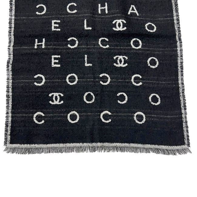 Chanel Shawl Reversible Logo Cashmere Silk Black Scarf — view 6