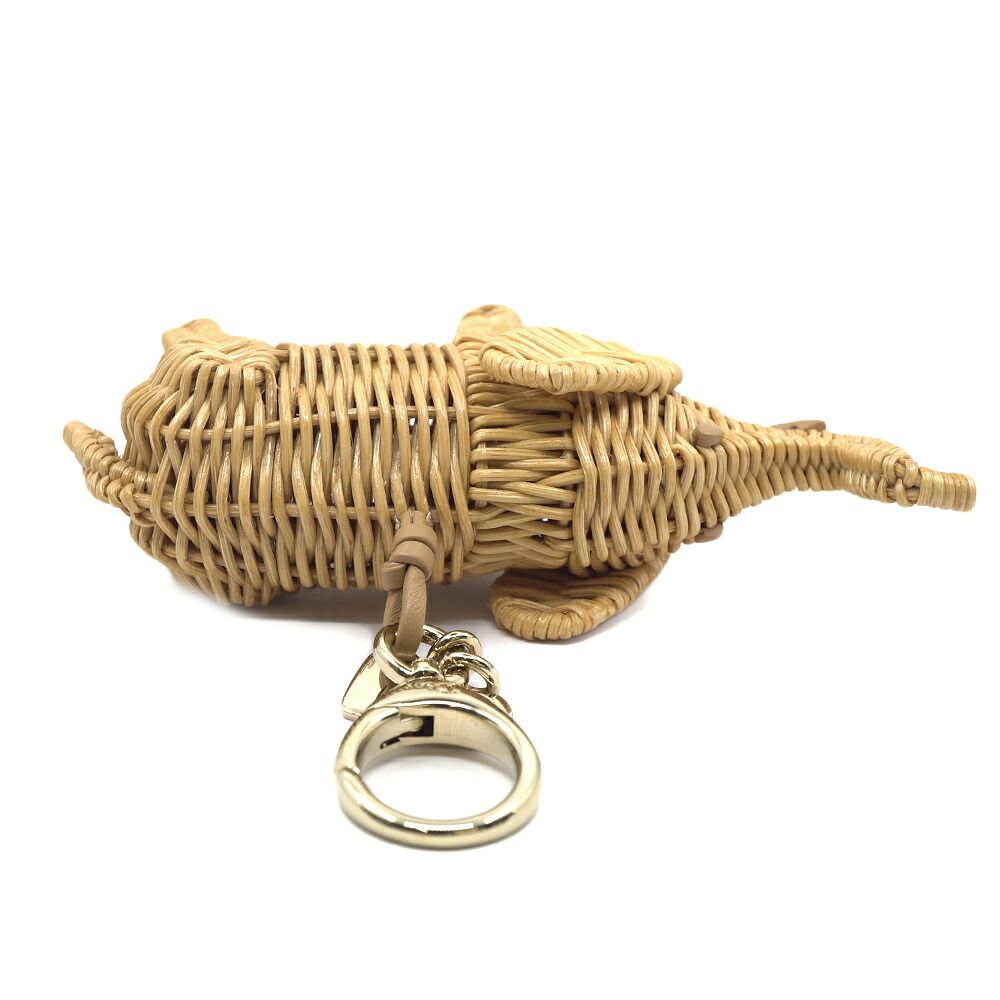 Dior Wommw Dioriviera Elephant Bag Charm Raffia Beige Gold Key Holder Strap — view 4