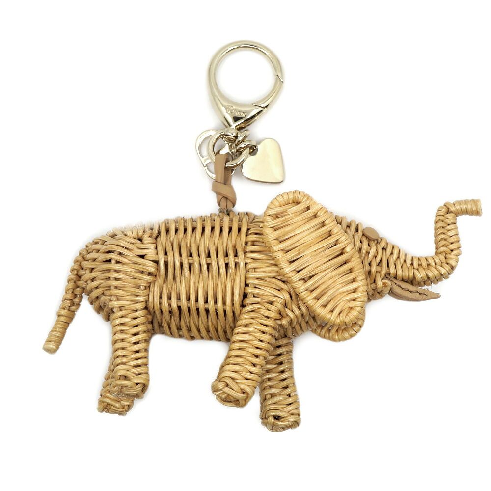 Dior Wommw Dioriviera Elephant Bag Charm Raffia Beige Gold Key Holder Strap — view 2