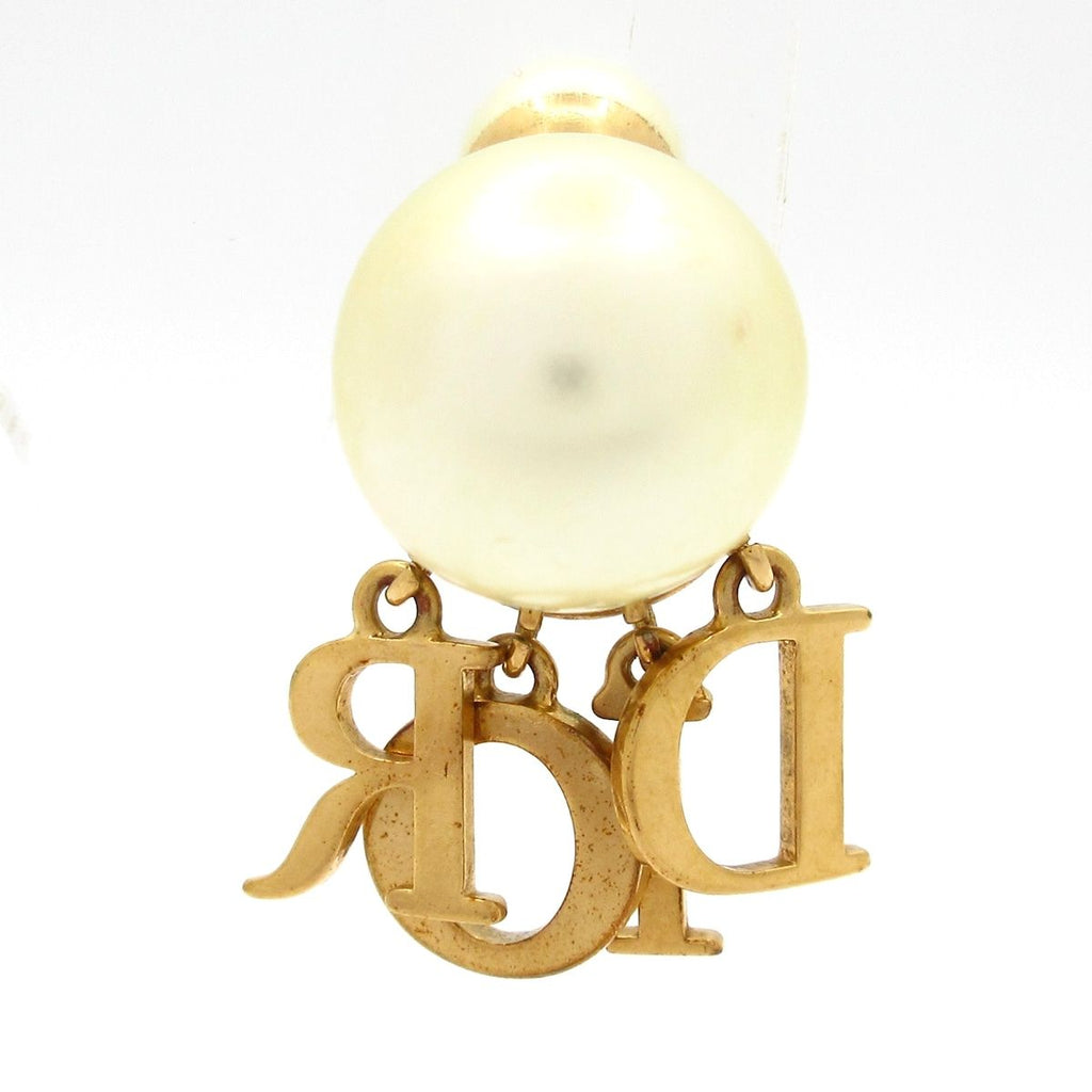 Dior Earrings Tribal Ball Gold Ivory Clear Pearl Rhinestone One Side — view 3