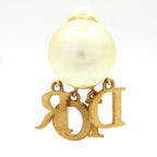 Dior Earrings Tribal Ball Gold Ivory Clear Pearl Rhinestone One Side — view 3