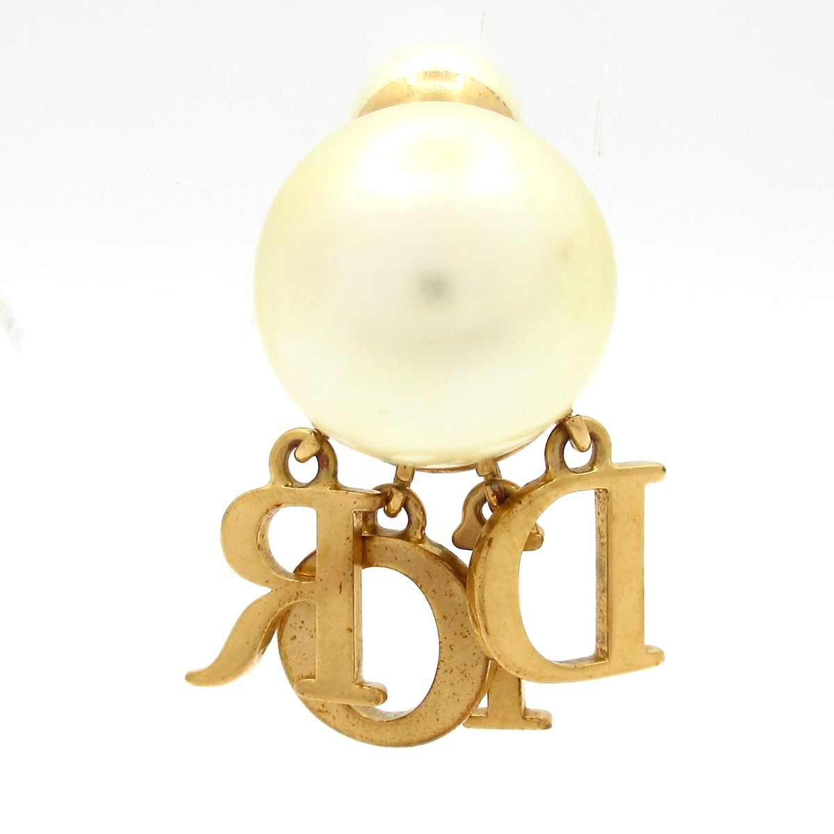 Dior Earrings Tribal Ball Gold Ivory Clear Pearl Rhinestone One Side — view 3