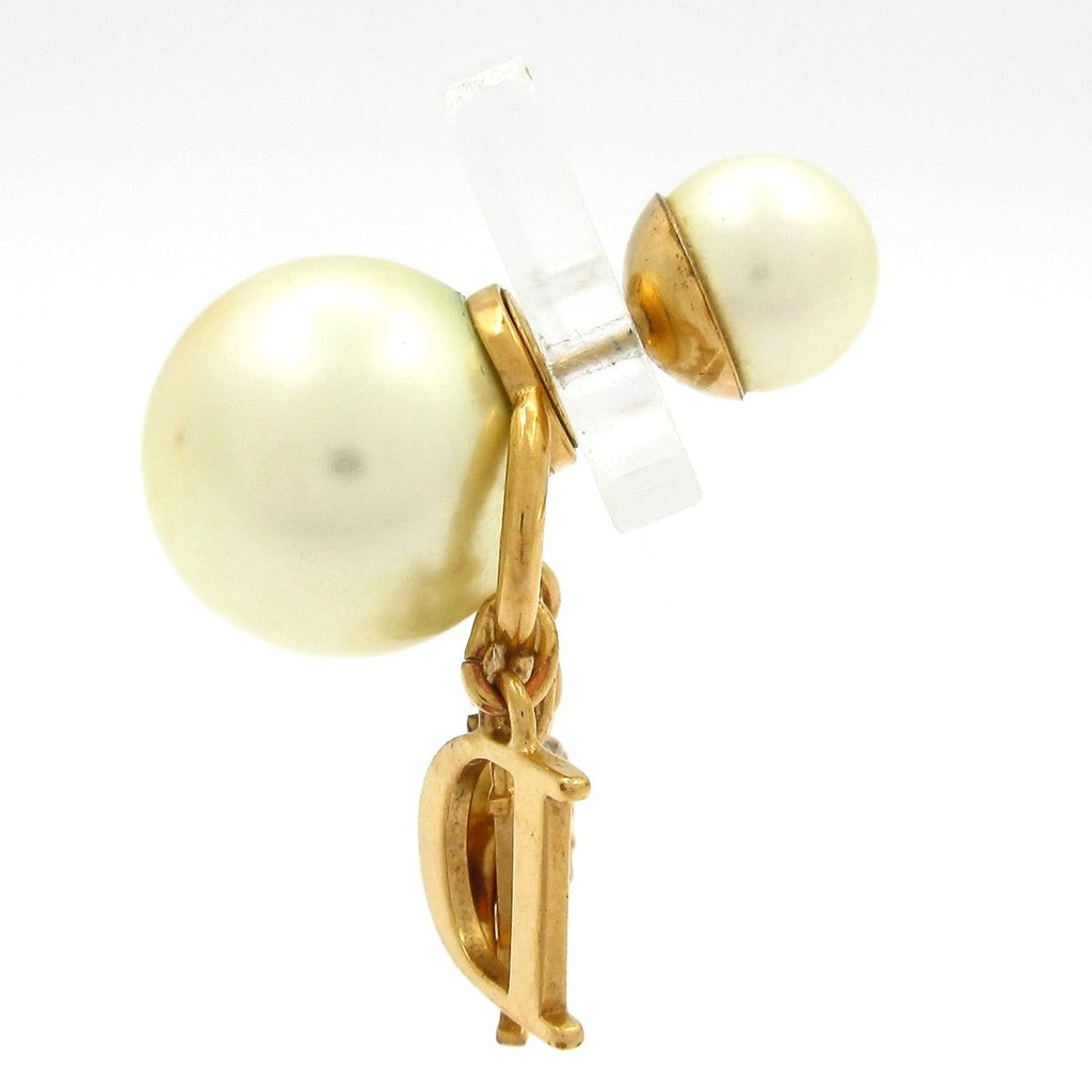 Dior Earrings Tribal Ball Gold Ivory Clear Pearl Rhinestone One Side — view 2