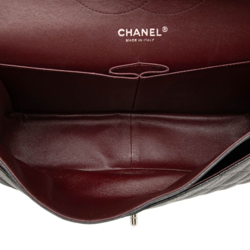 Chanel Quilted CC Logo Double Flap Chain Shoulder Bag Black Caviar Leather — view 4