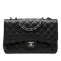Chanel Quilted CC Logo Double Flap Chain Shoulder Bag Black Caviar Leather