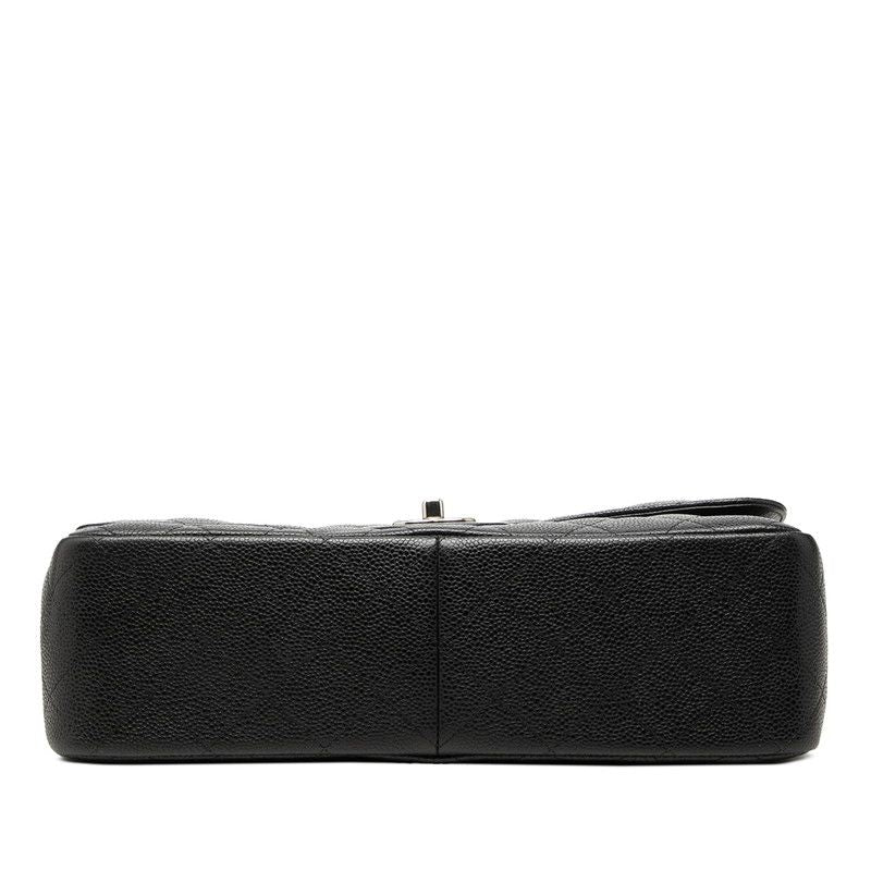 Chanel Quilted CC Logo Double Flap Chain Shoulder Bag Black Caviar Leather — view 3