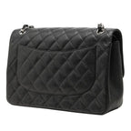 Chanel Quilted CC Logo Double Flap Chain Shoulder Bag Black Caviar Leather — view 2