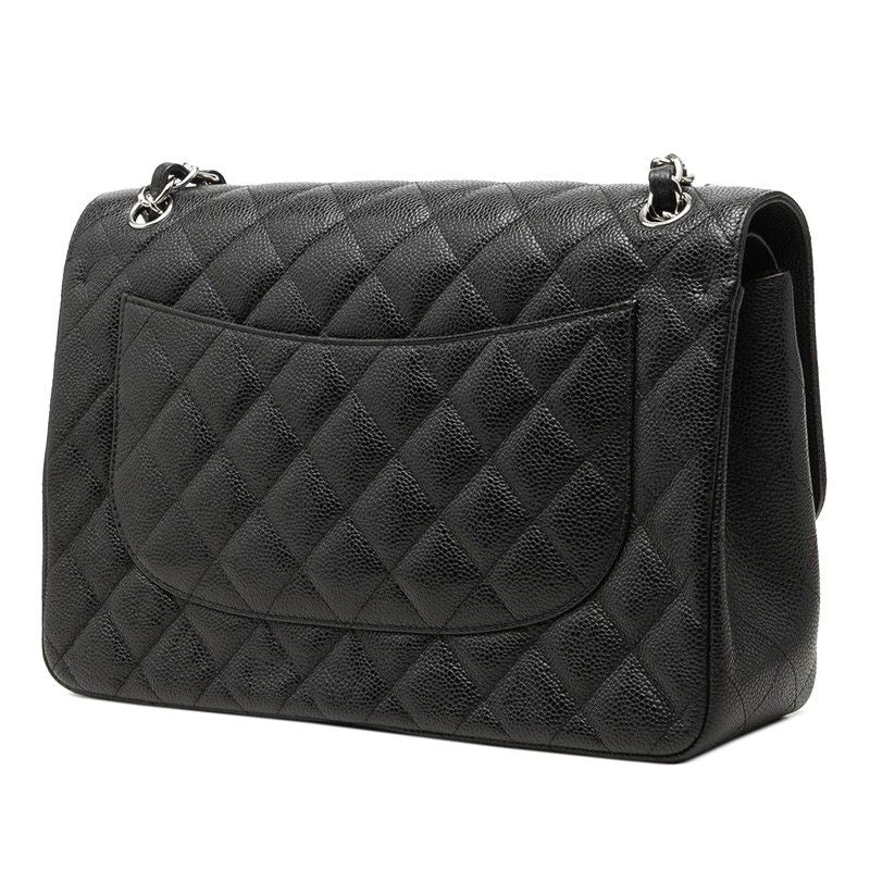 Chanel Quilted CC Logo Double Flap Chain Shoulder Bag Black Caviar Leather — view 2