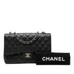 Chanel Quilted CC Logo Double Flap Chain Shoulder Bag Black Caviar Leather — view 7