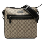Gucci GG Supreme Crossbody Shoulder Bag Beige Black Leather