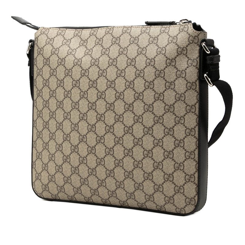 Gucci GG Supreme Crossbody Shoulder Bag Beige Black Leather — view 2
