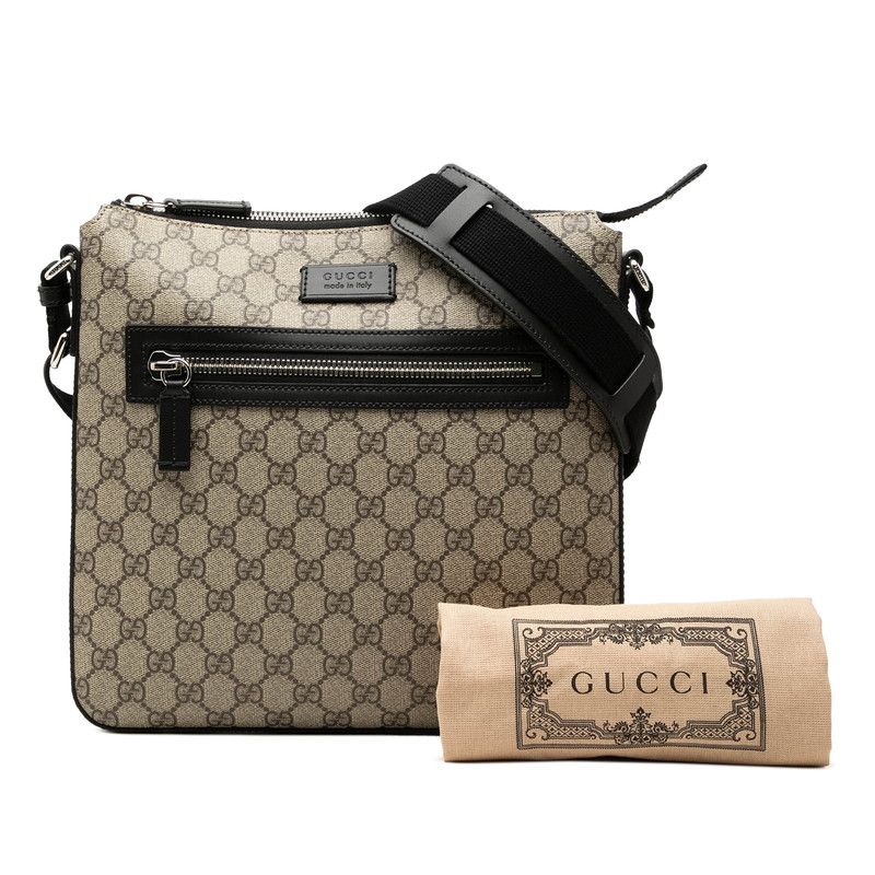 Gucci GG Supreme Crossbody Shoulder Bag Beige Black Leather — view 7
