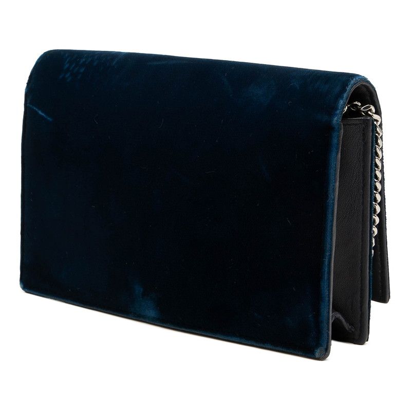 Saint Laurent YSL Logo Kate Chain Shoulder Bag Navy Silver Velour Rhinestone — view 2