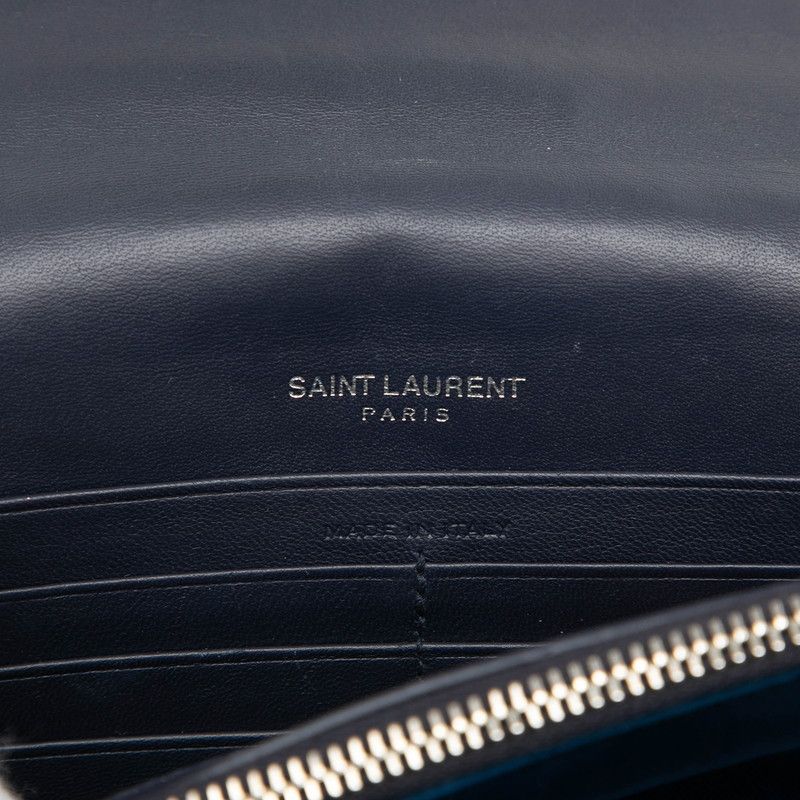 Saint Laurent YSL Logo Kate Chain Shoulder Bag Navy Silver Velour Rhinestone — view 5