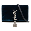 Saint Laurent YSL Logo Kate Chain Shoulder Bag Navy Silver Velour Rhinestone