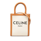 Celine Mini Vertical Cabas 2-Way Shoulder Bag Natural Brown Canvas Leather