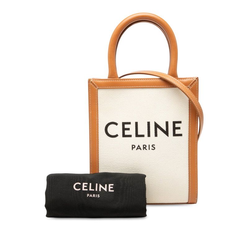 Celine Mini Vertical Cabas 2-Way Shoulder Bag Natural Brown Canvas Leather — view 7