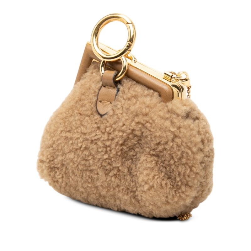 Fendi First Nano Mini Chain Shoulder Pouch Coin Purse Key Holder Brown Fleece — view 2