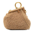 Fendi First Nano Mini Chain Shoulder Pouch Coin Purse Key Holder Brown Fleece